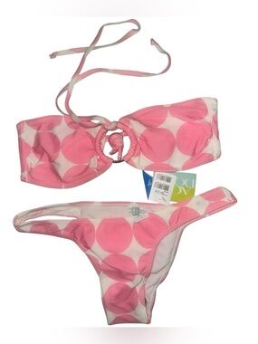 NWTs Agua Doce Pink & White Polka Dot Bikini Set Size Large